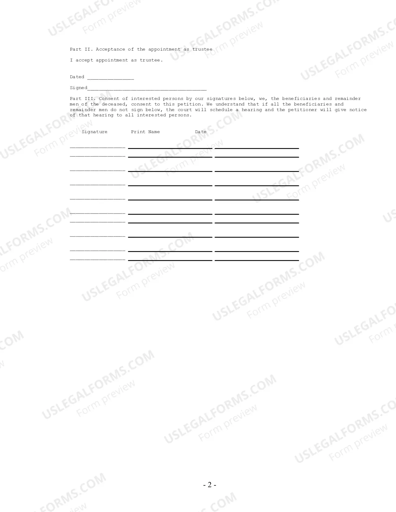 Preview Petition to Open Trust Estate