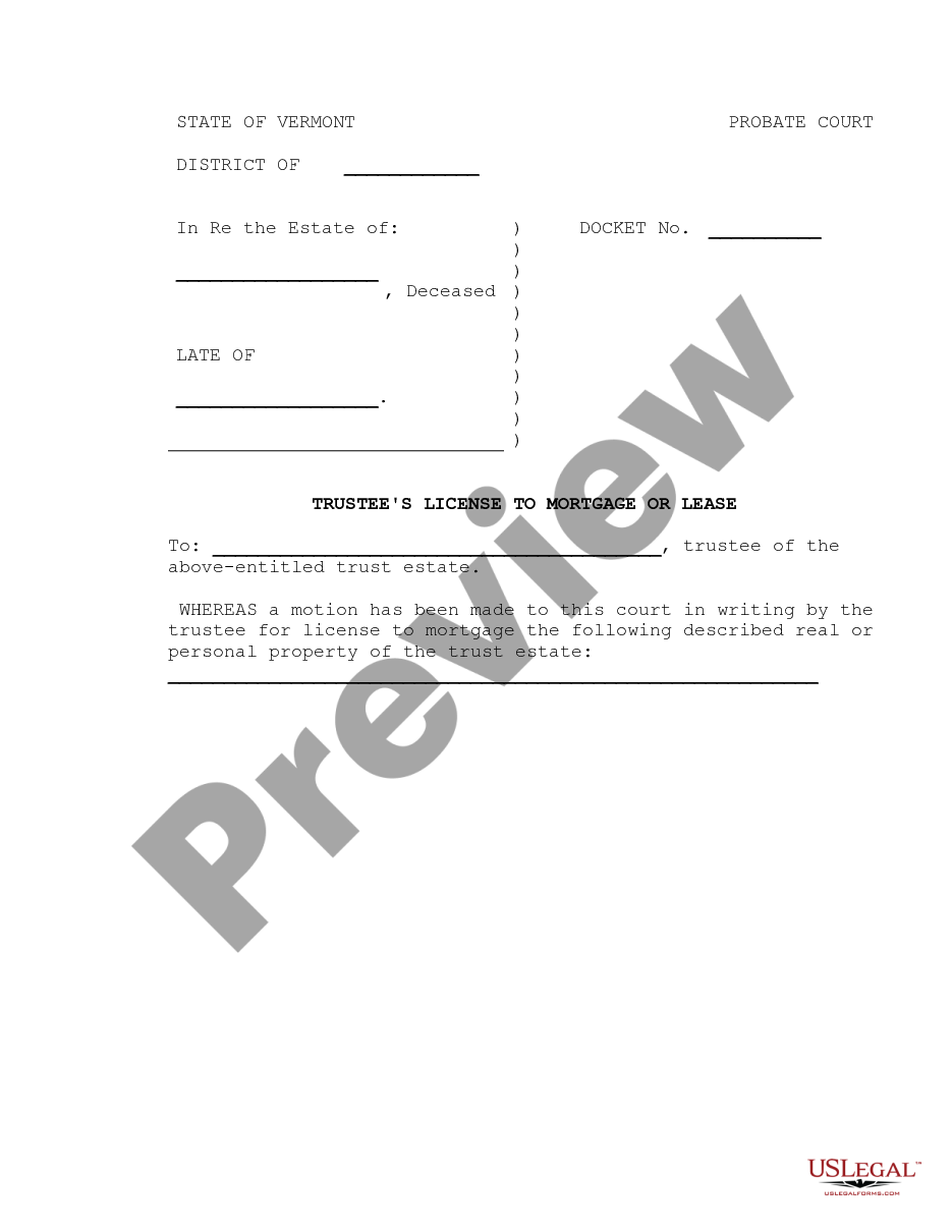 page 0 Trustee's License to Mortgage or Lease preview