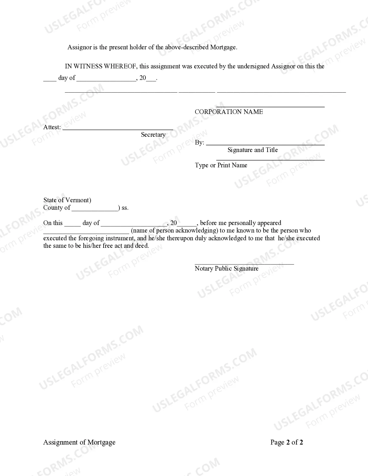 Preview Assignment of Mortgage by Corporate Mortgage Holder