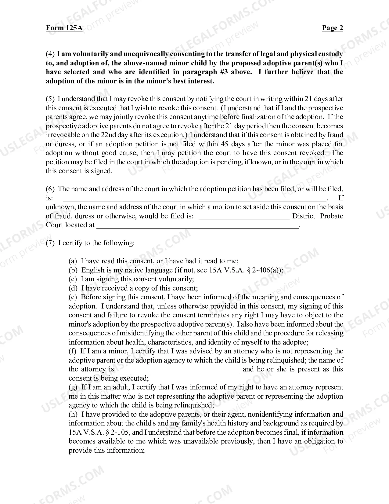 Preview Consent to Adoption
