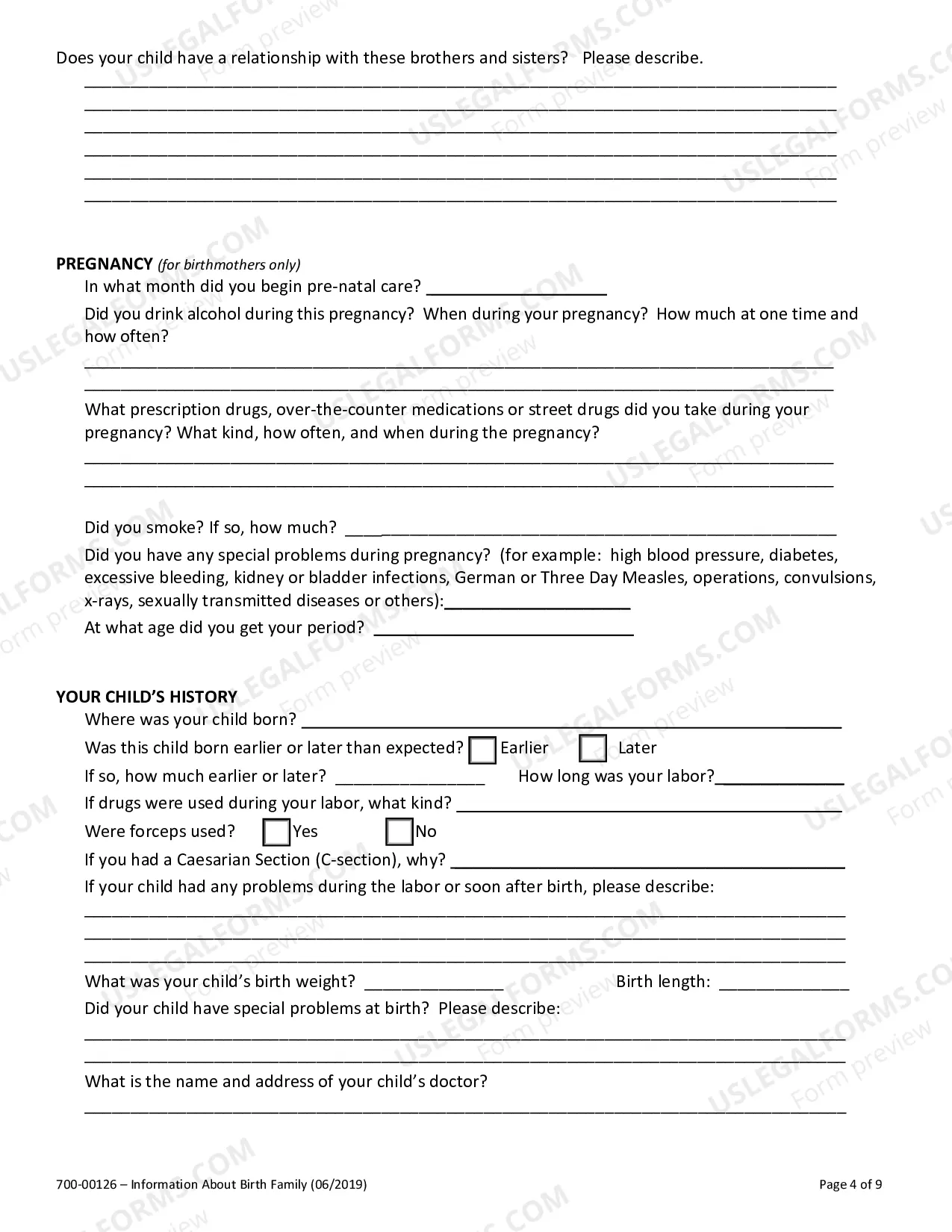 Preview Information About Birth Family