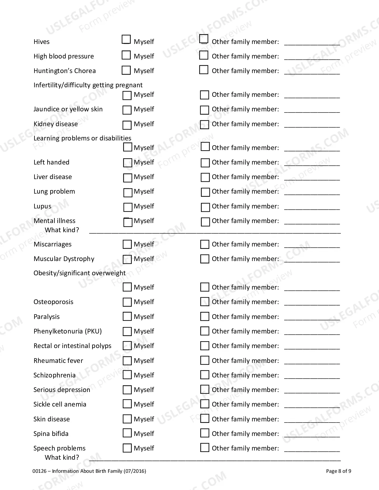 Preview Information About Birth Family