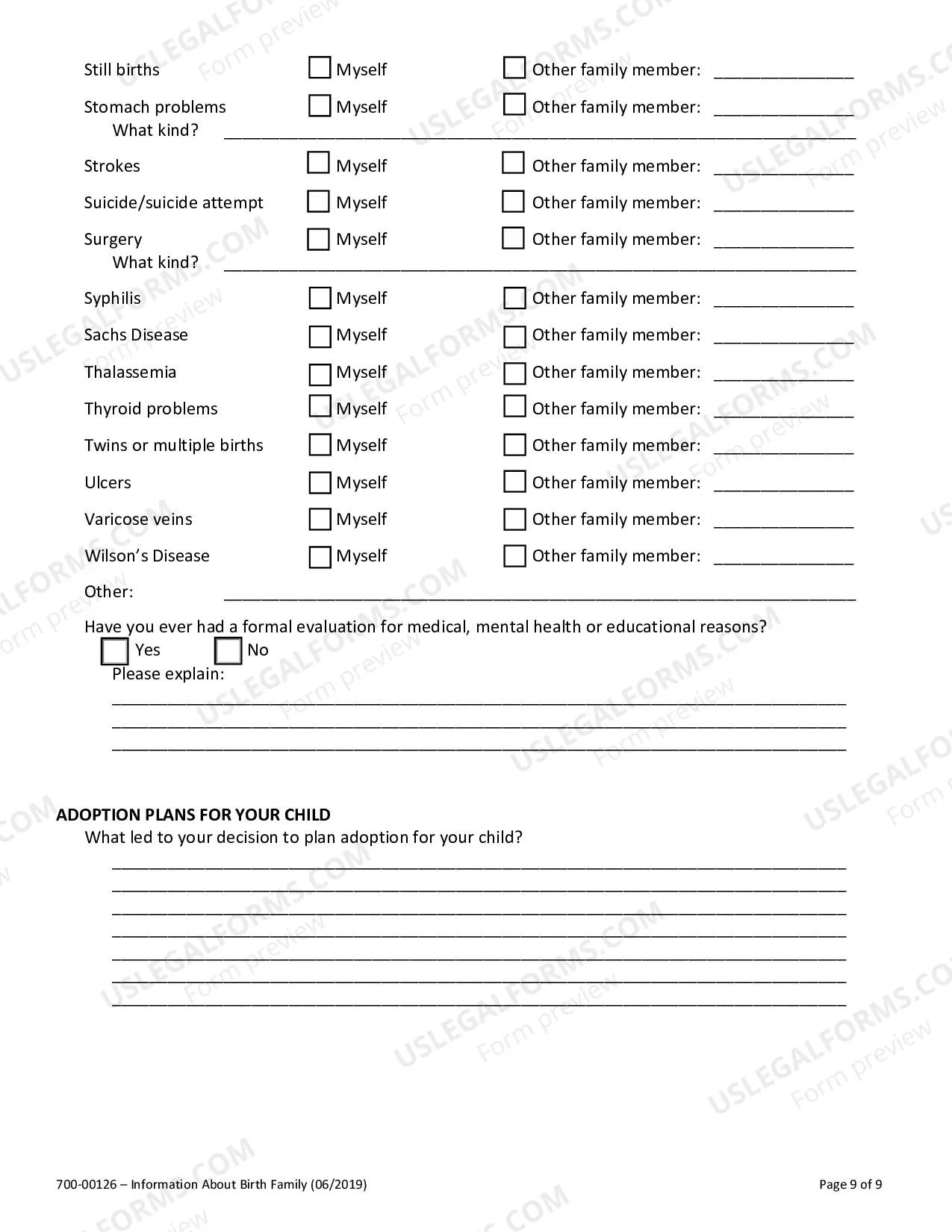 Preview Information About Birth Family