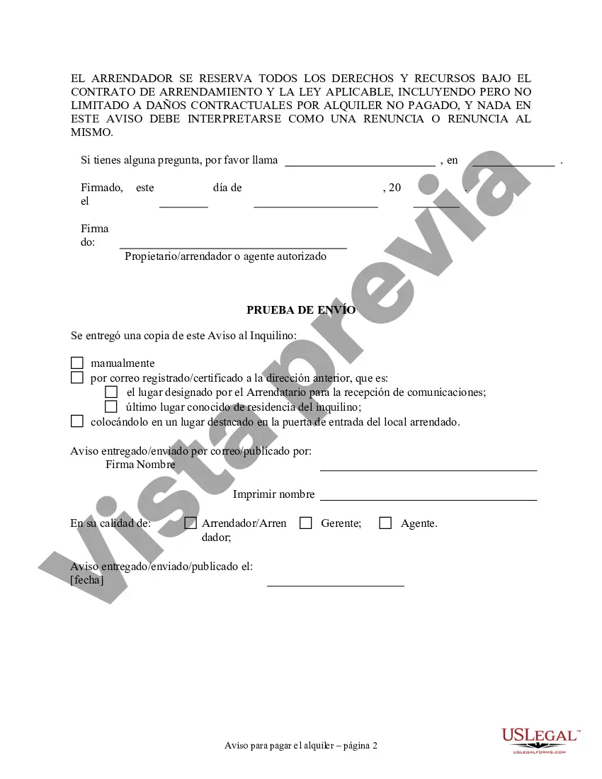 Preview Aviso de 14 días para pagar el alquiler o la finalización del contrato de arrendamiento de la propiedad residencial