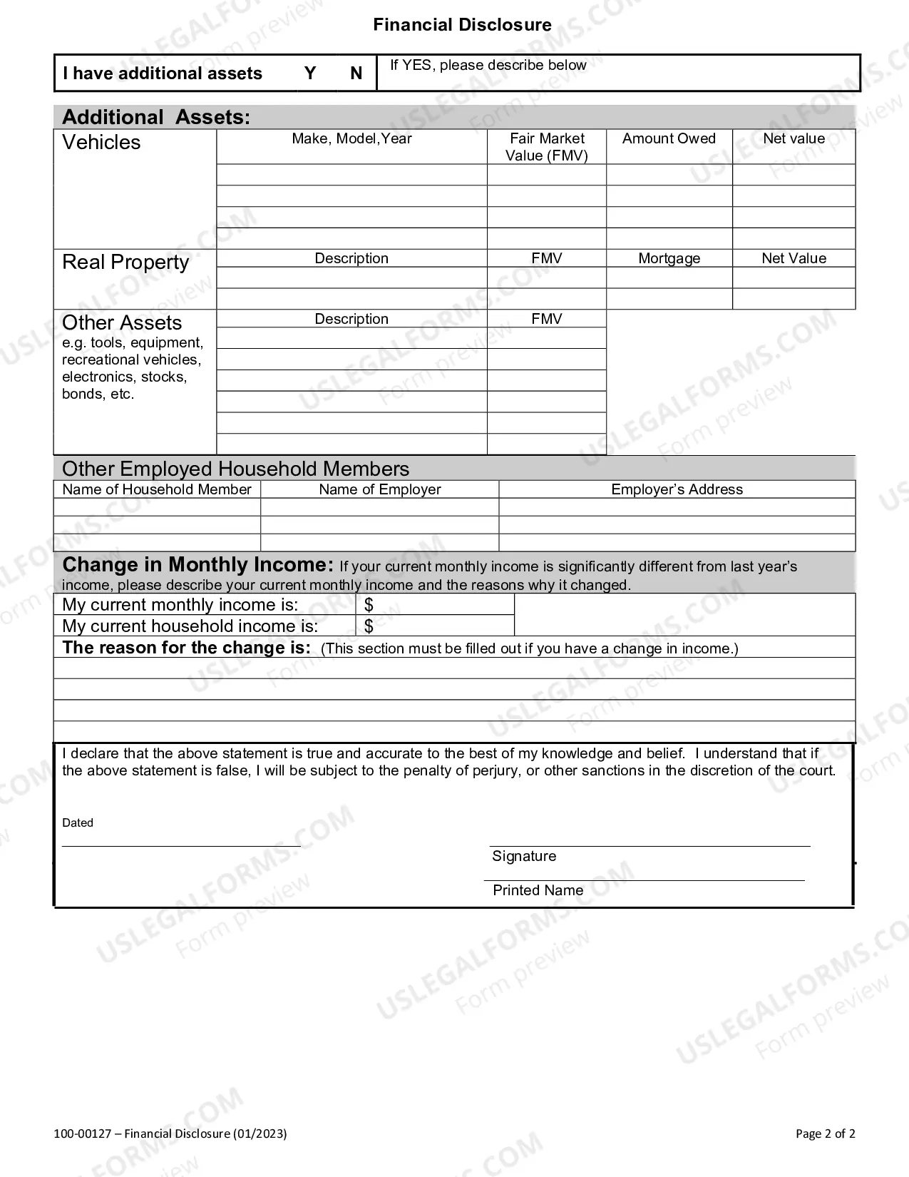 Preview Small Claims Financial Disclosure Statement