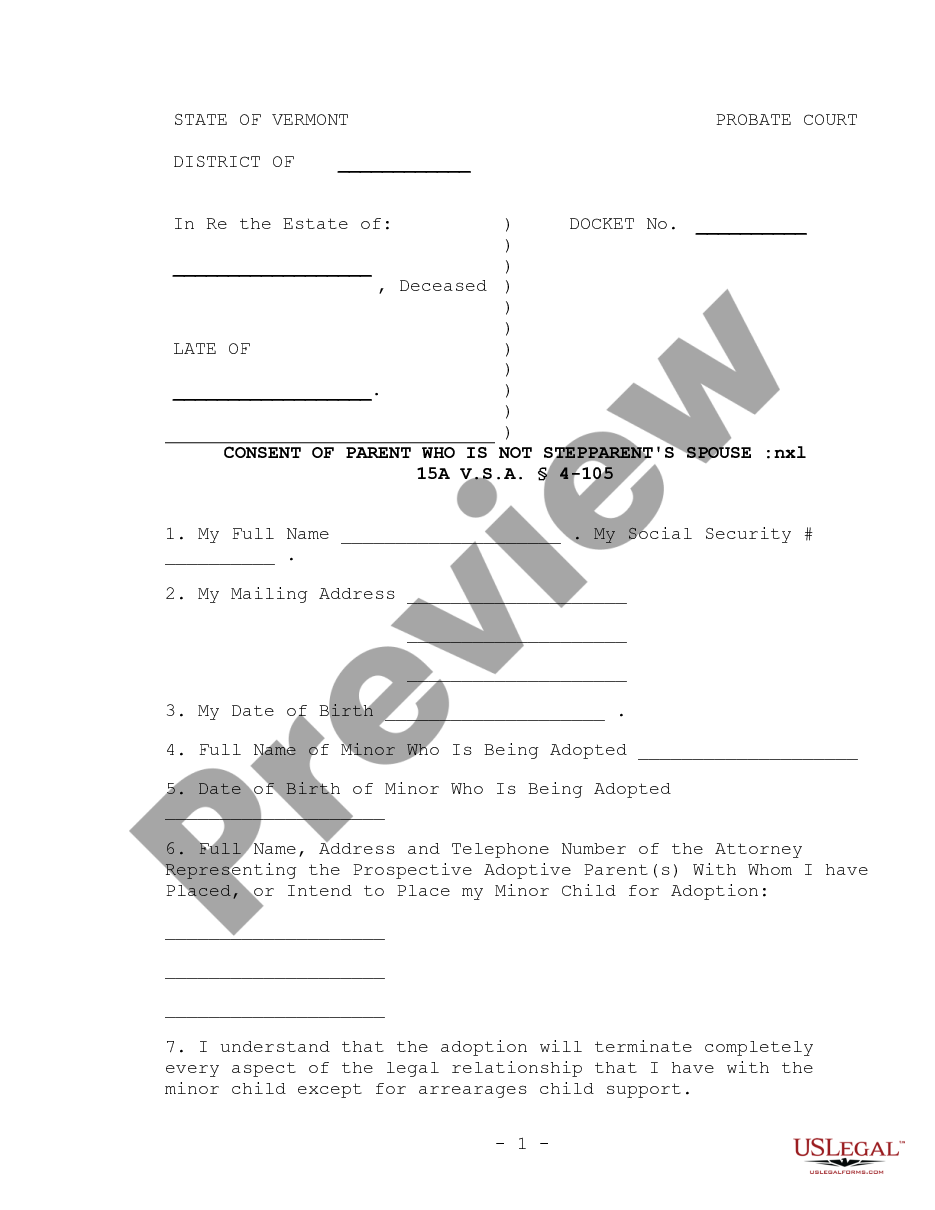 page 0 Consent of Parent Who Is Not Stepparent's Spouse preview