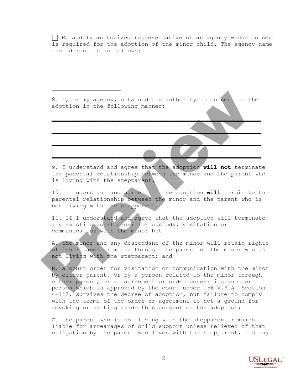 page 1 Consent of Guardian or Agency in Stepparent Adoption preview