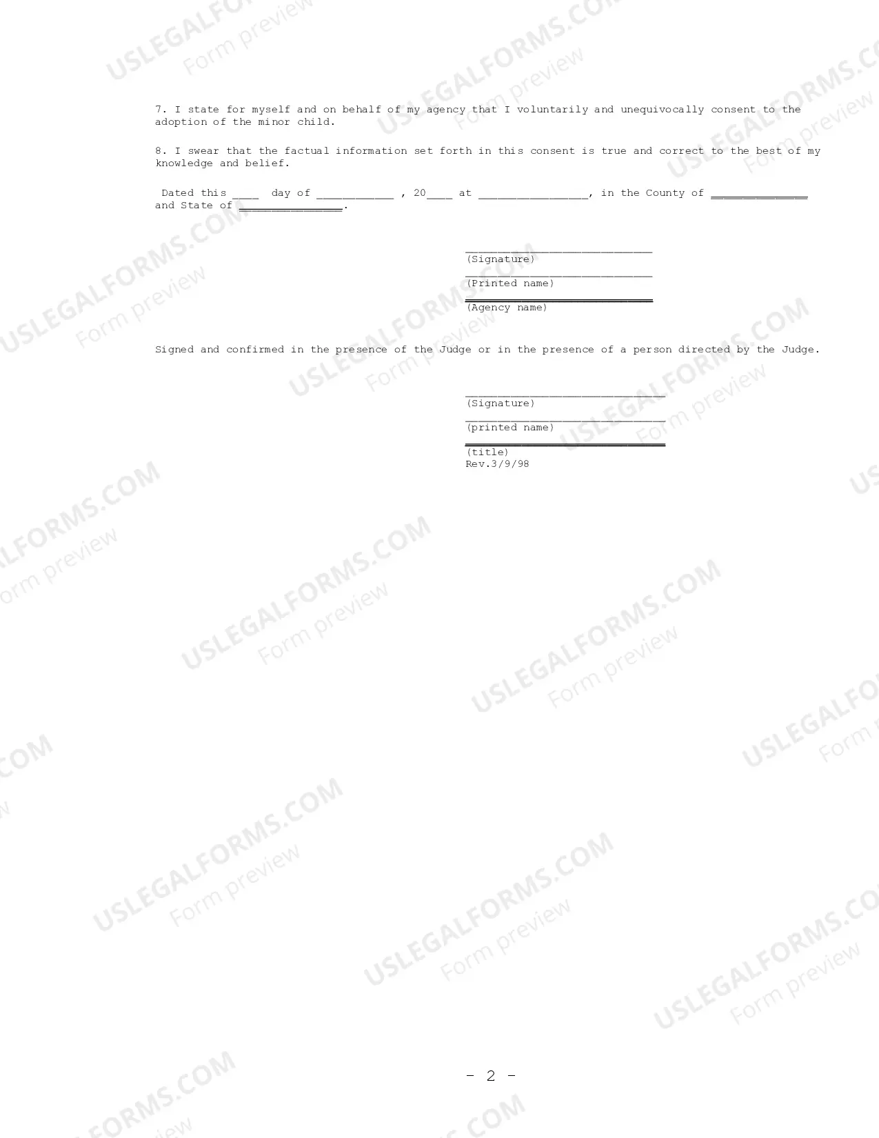 Preview Consent Of Agency In Nonstepparent Adoption