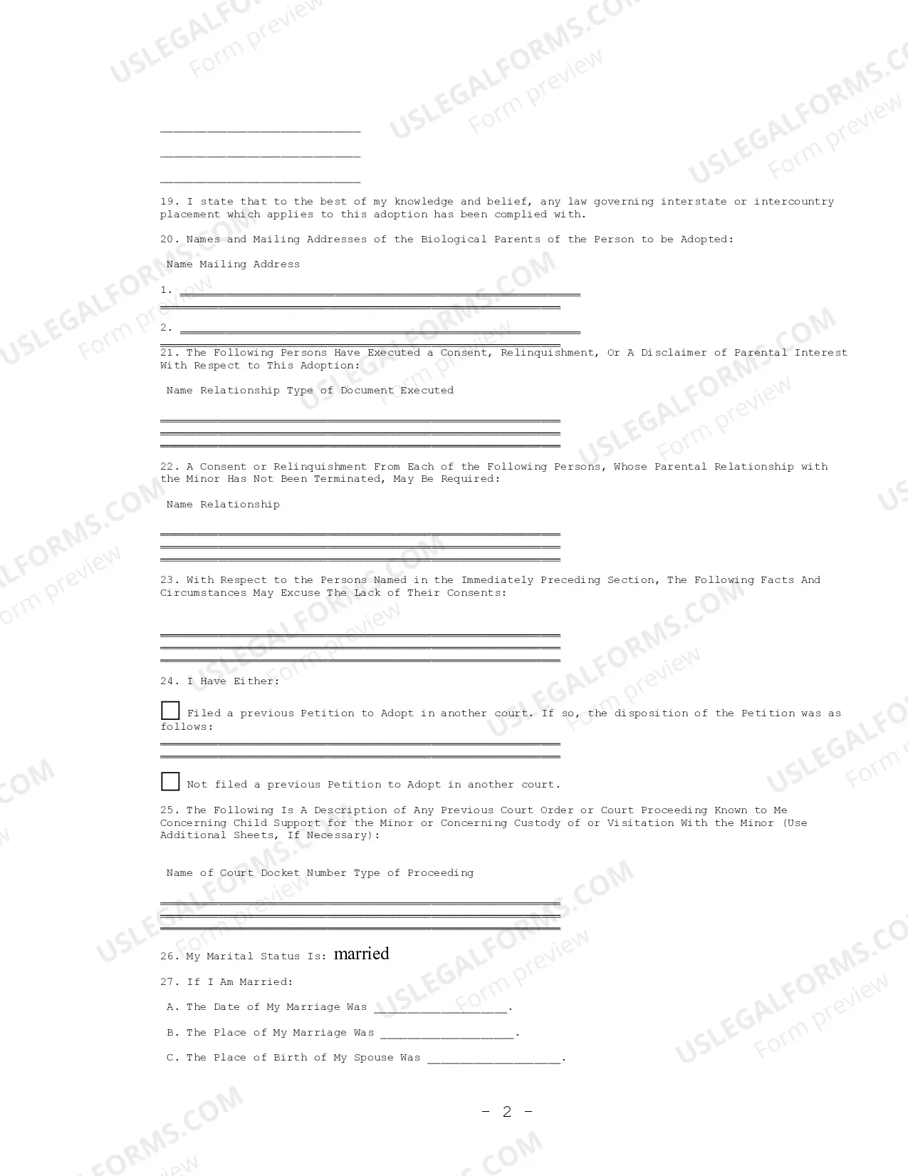 Preview Consent to Adoption by biological parent