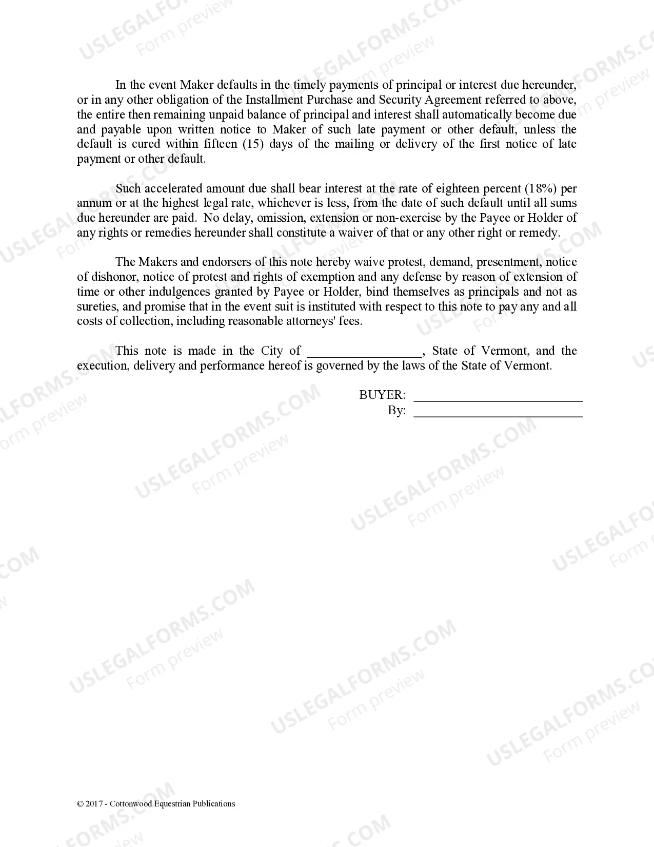 Preview Promissory Note - Horse Equine Forms