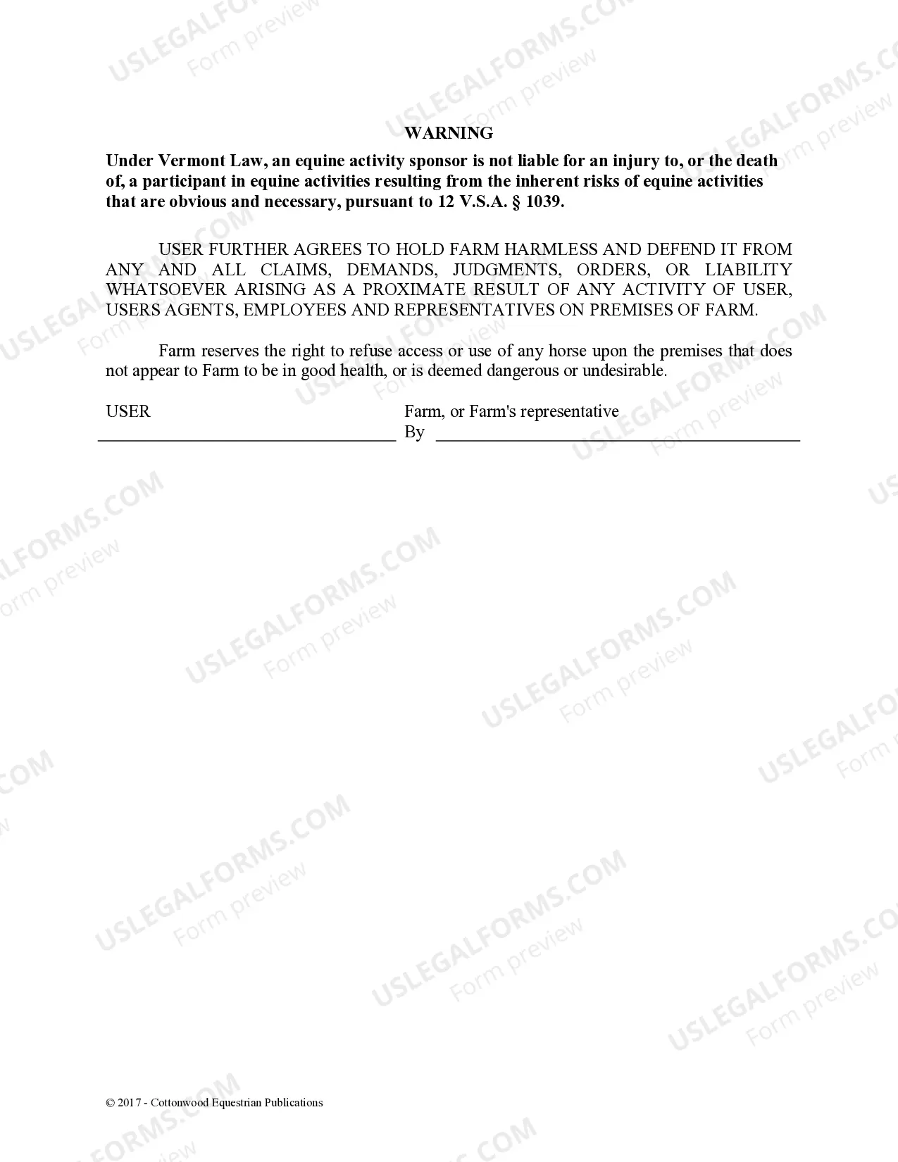 Preview Facility Release Agreement - Show Or Clinic - Horse Equine Forms