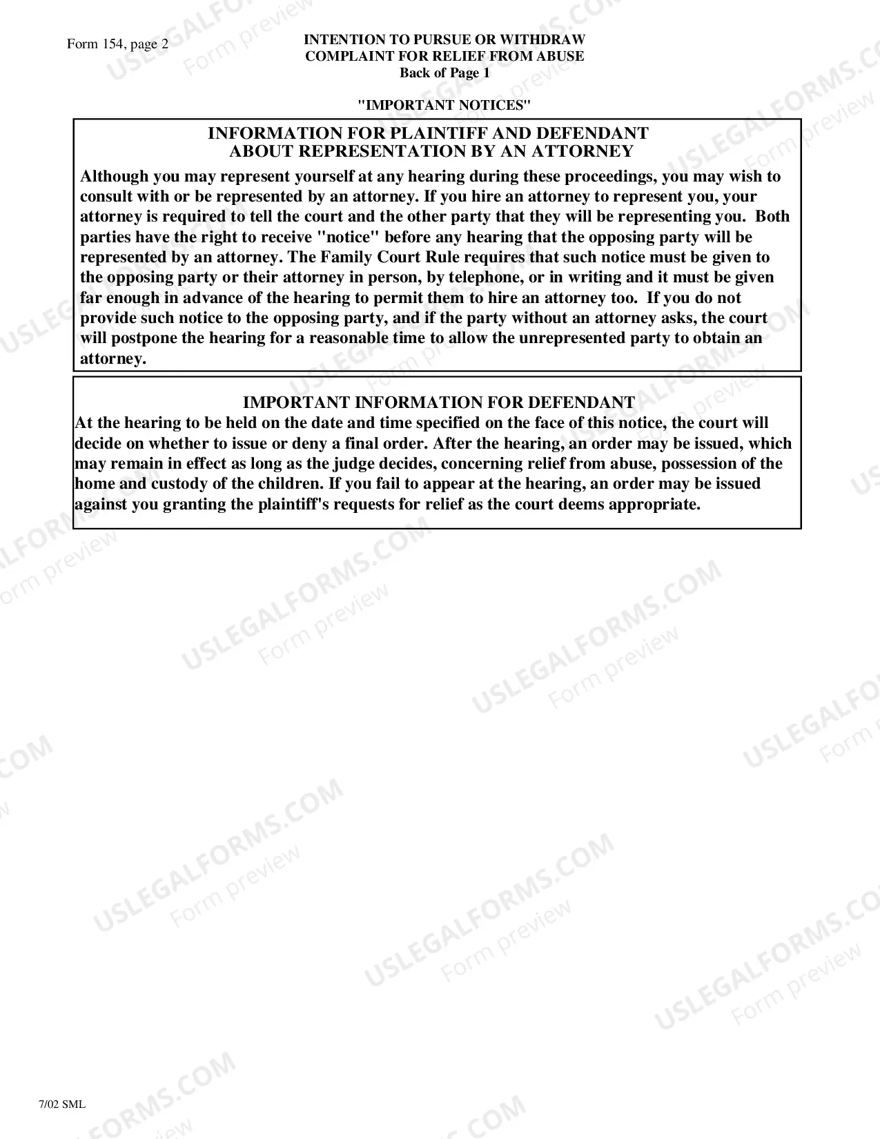 Preview Intention to Pursue or Withdraw Complaint for Relief From Abuse
