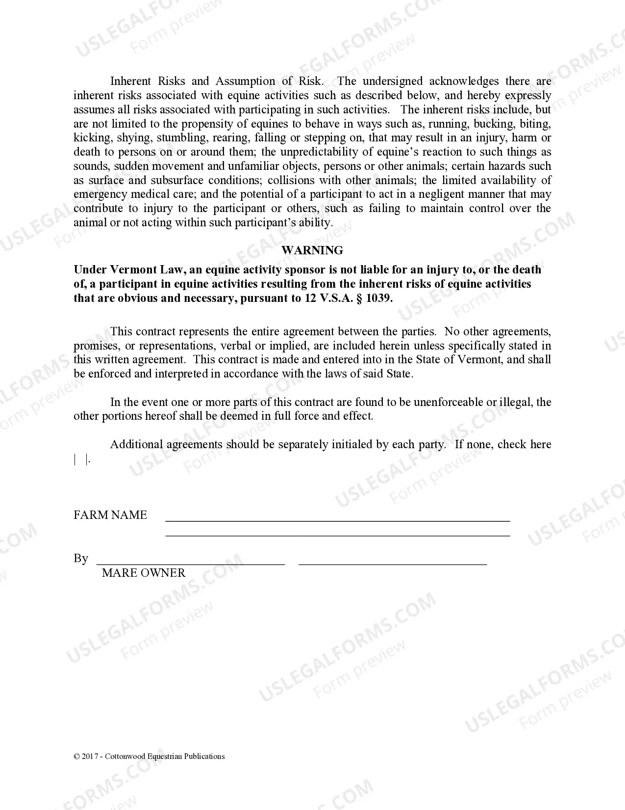 Preview Stallion Service Contract - Horse Equine Forms