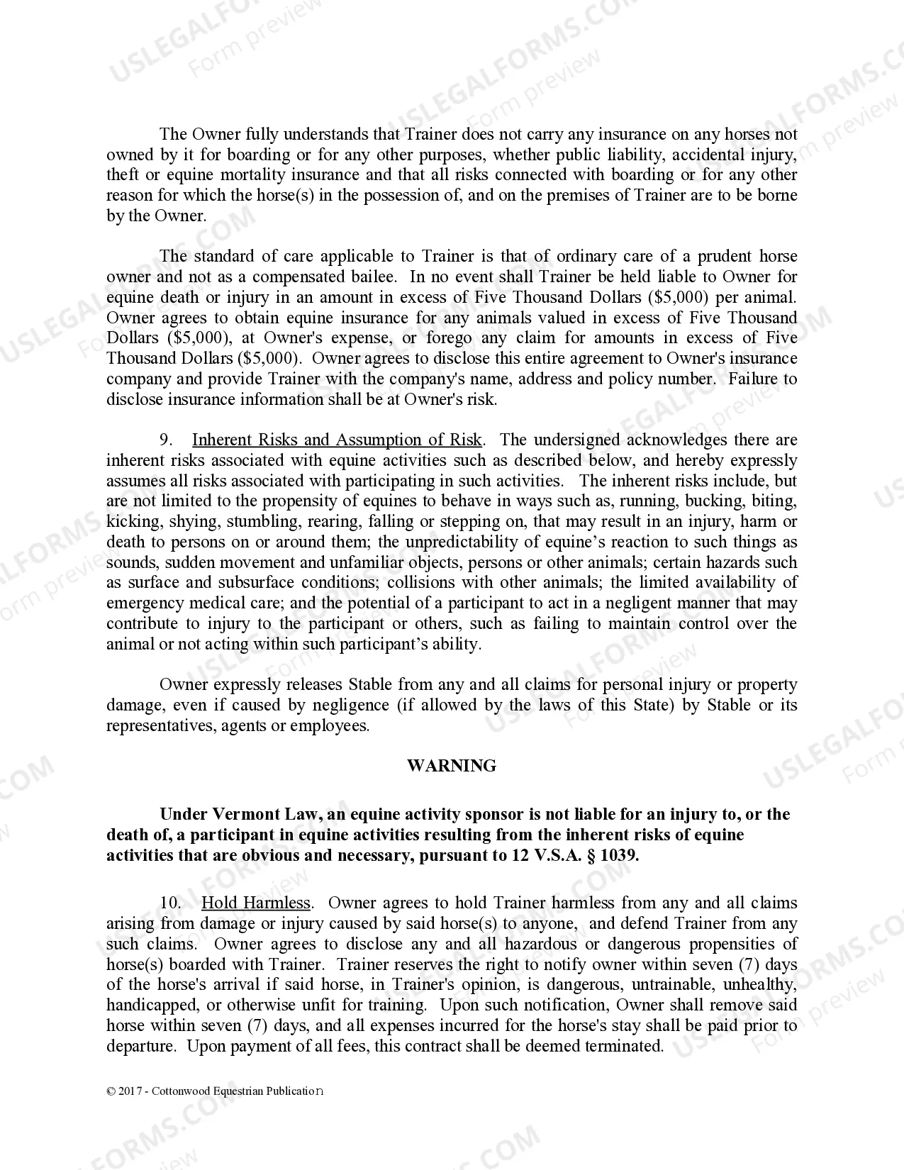 Preview Training Contract - Horse Equine Forms