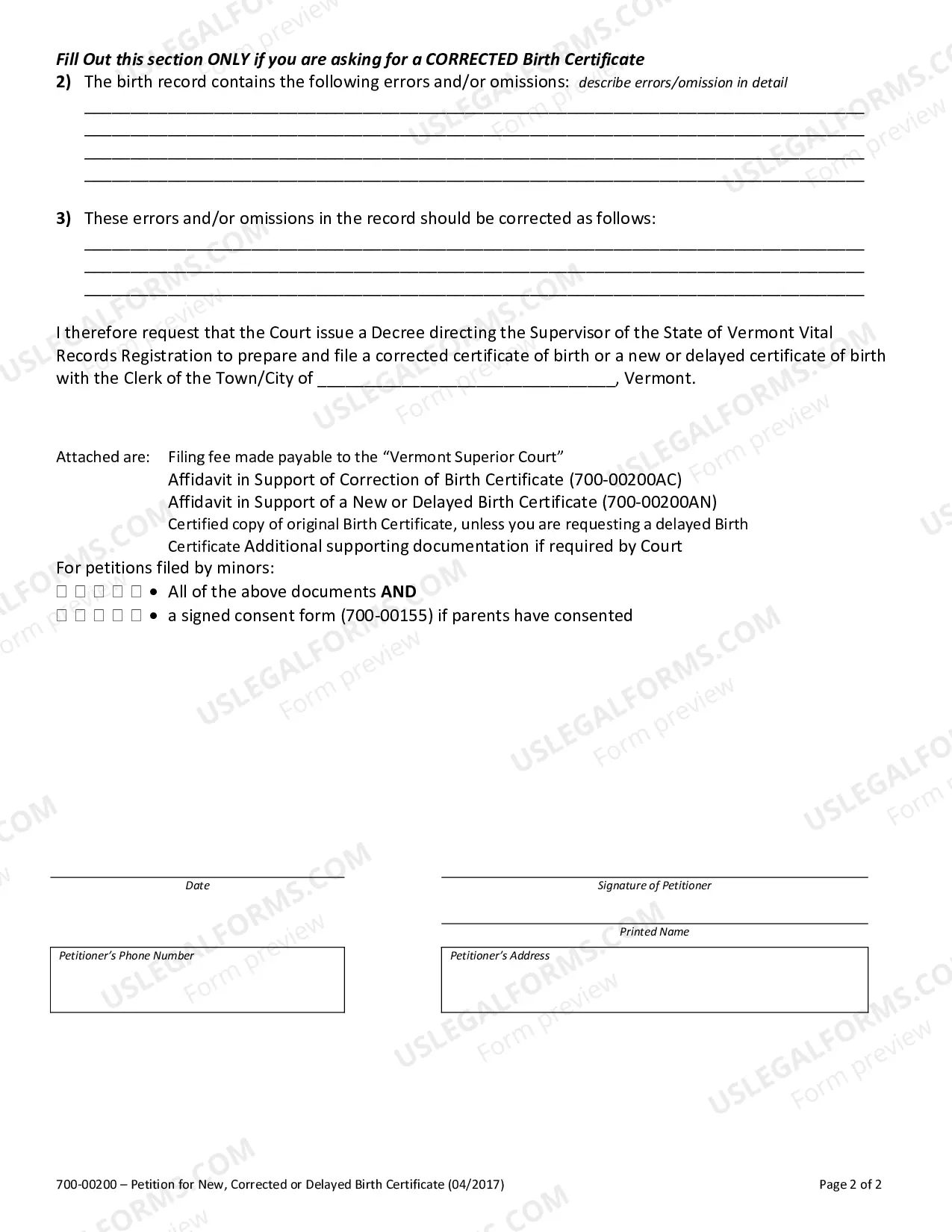 Preview Petition for Correction of Birth Certificate