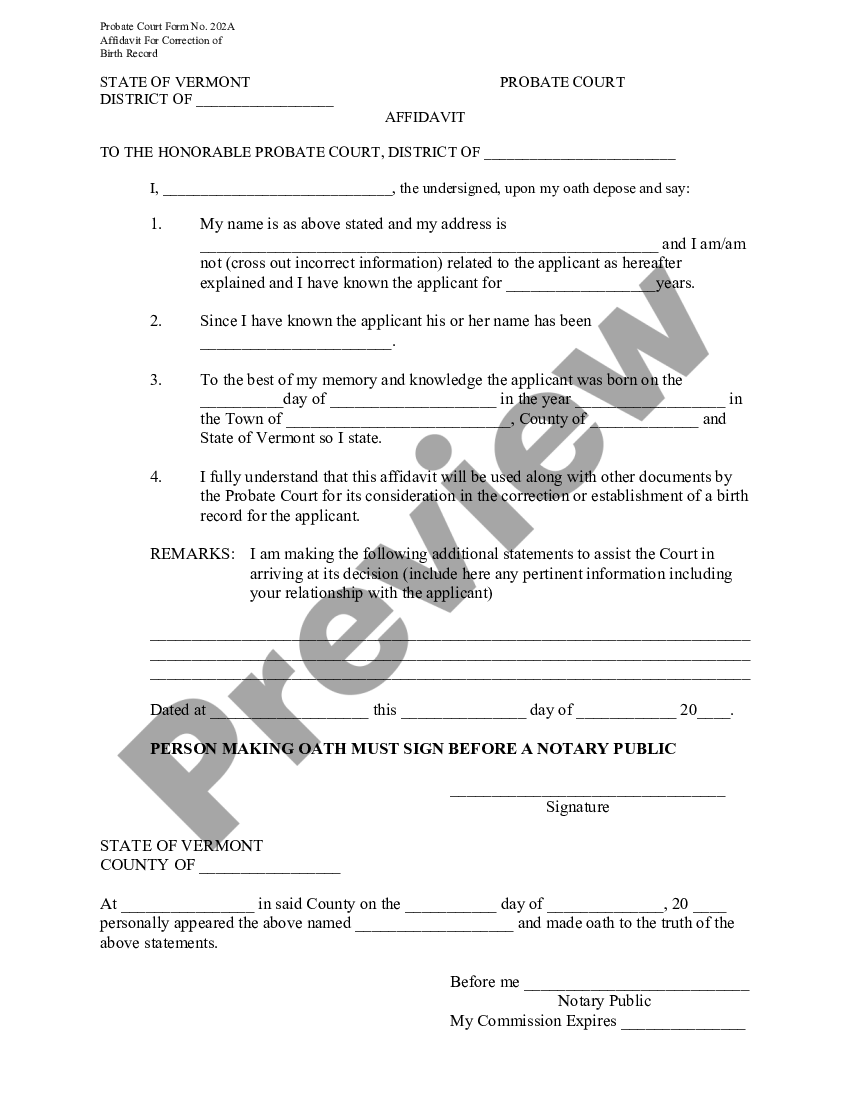 Vermont Affidavit for Correction of Birth Certificate - Affidavit Of ...