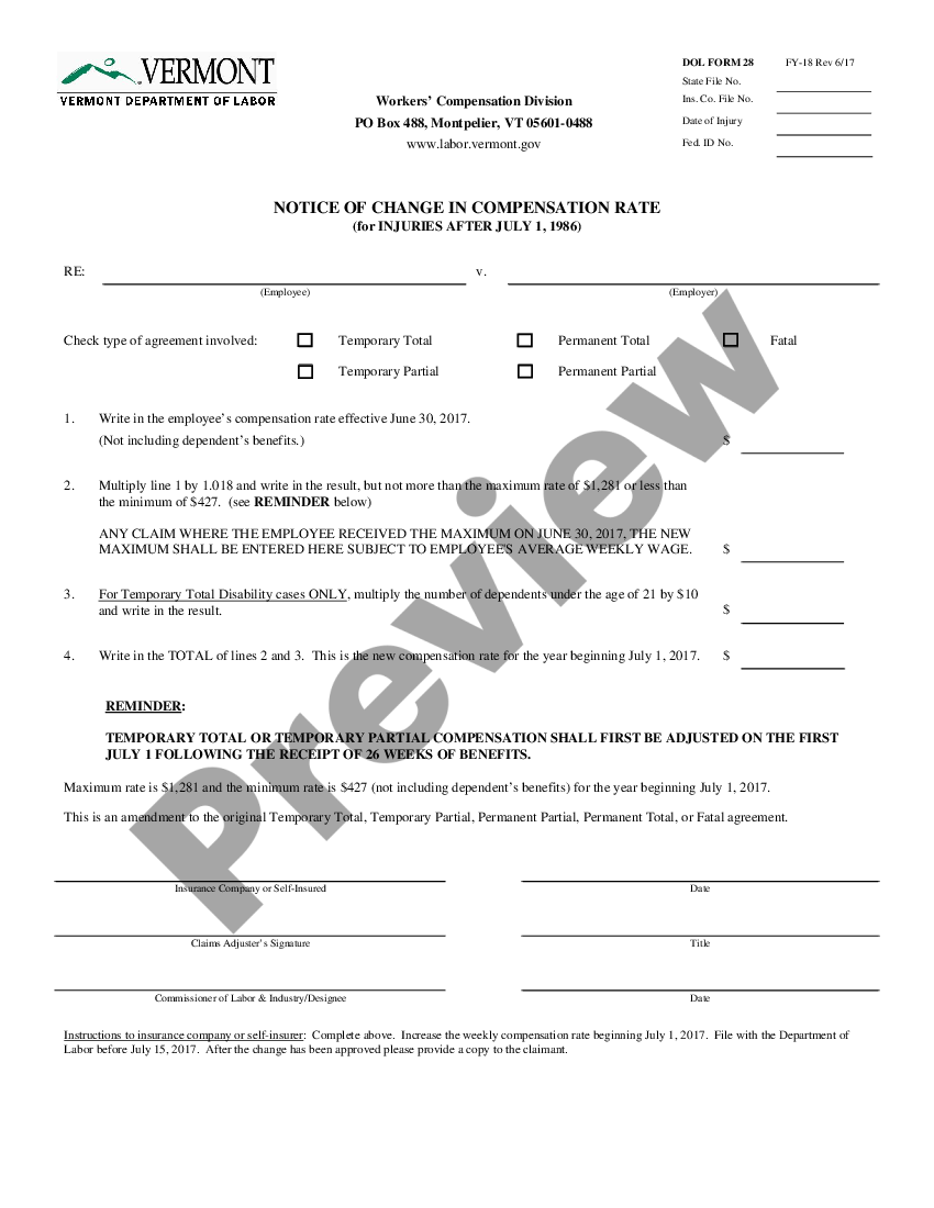 form Notice of Change in Compensation Rate - Workers' Compensation preview