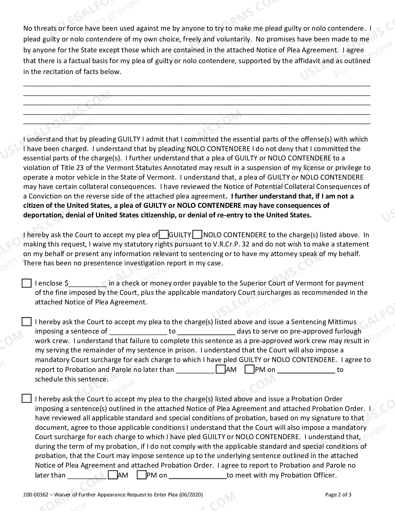 Preview Waiver Of Further Appearances