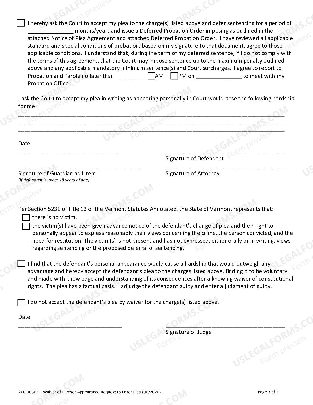 Preview Waiver Of Further Appearances
