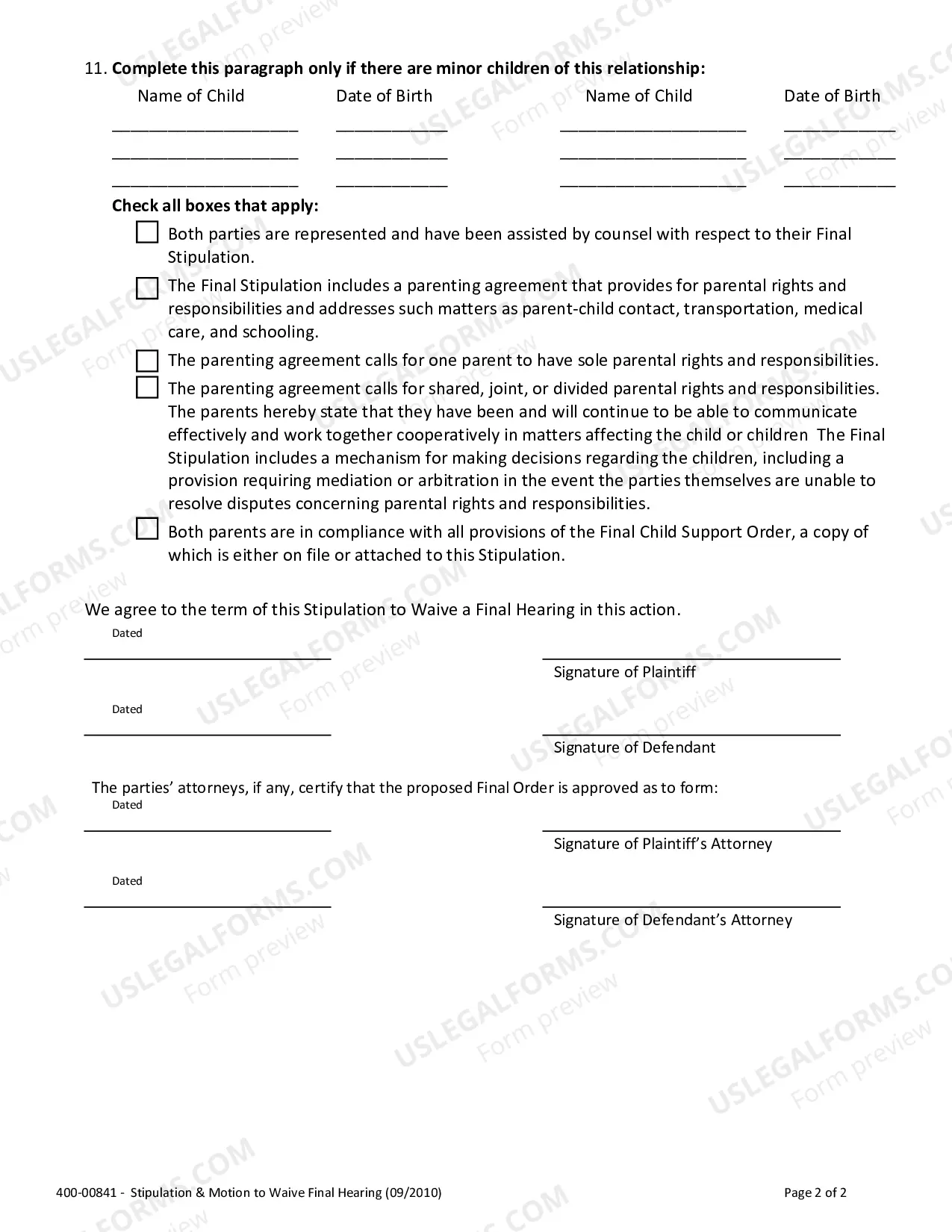 Preview Stipulation and Motion to Waive Final Hearing