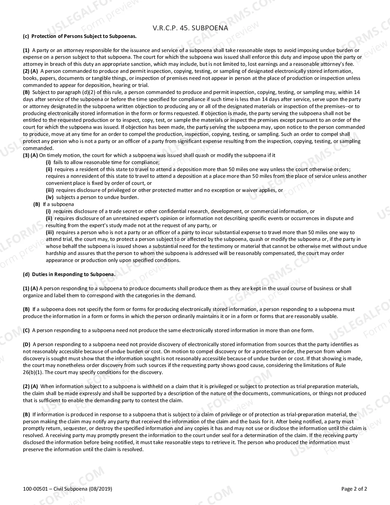 Preview Subpoena Form