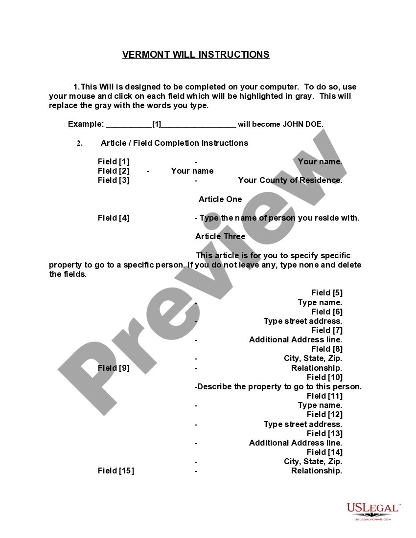 Vermont Mutual Wills containing Last Will and Testaments for Unmarried