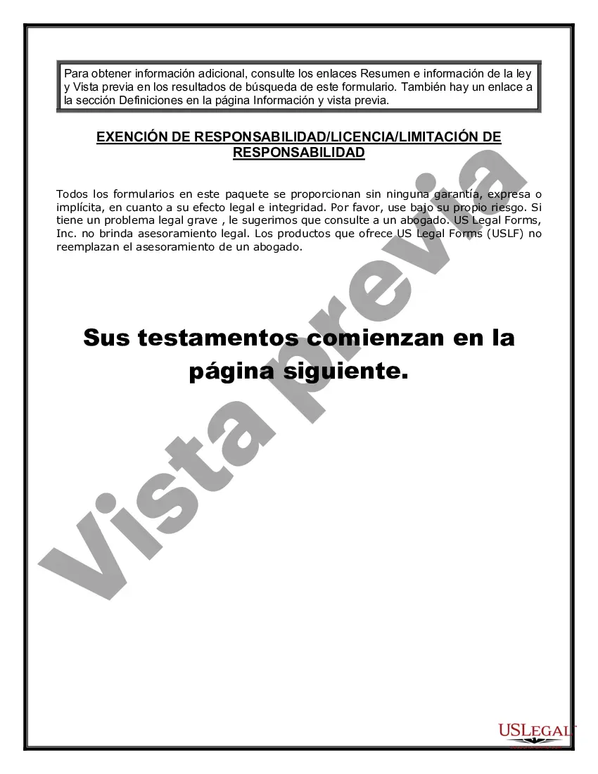 Preview Paquete de Testamentos Mutuos de Últimas Voluntades y Testamentos para Personas Solteras que conviven con Hijos Adultos
