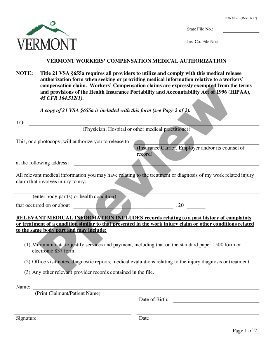 form Medical Authorization - Workers' Compensation preview