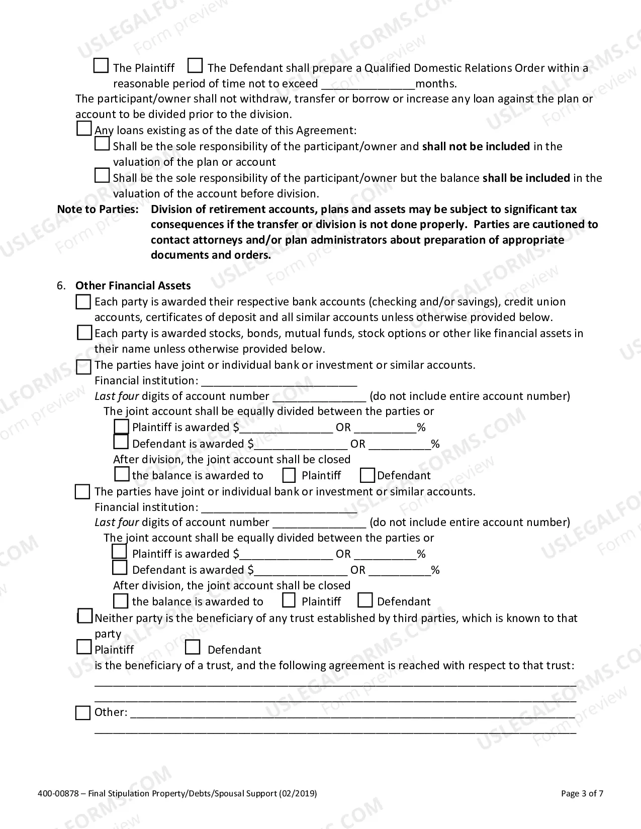 Preview Final Stipulation of Divorce and Separation Agreement