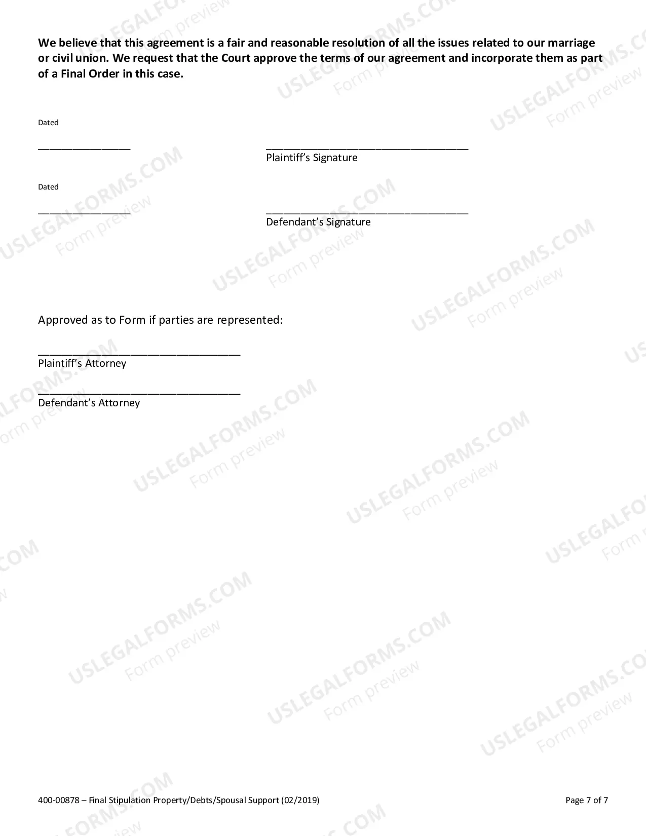 Preview Final Stipulation of Divorce and Separation Agreement
