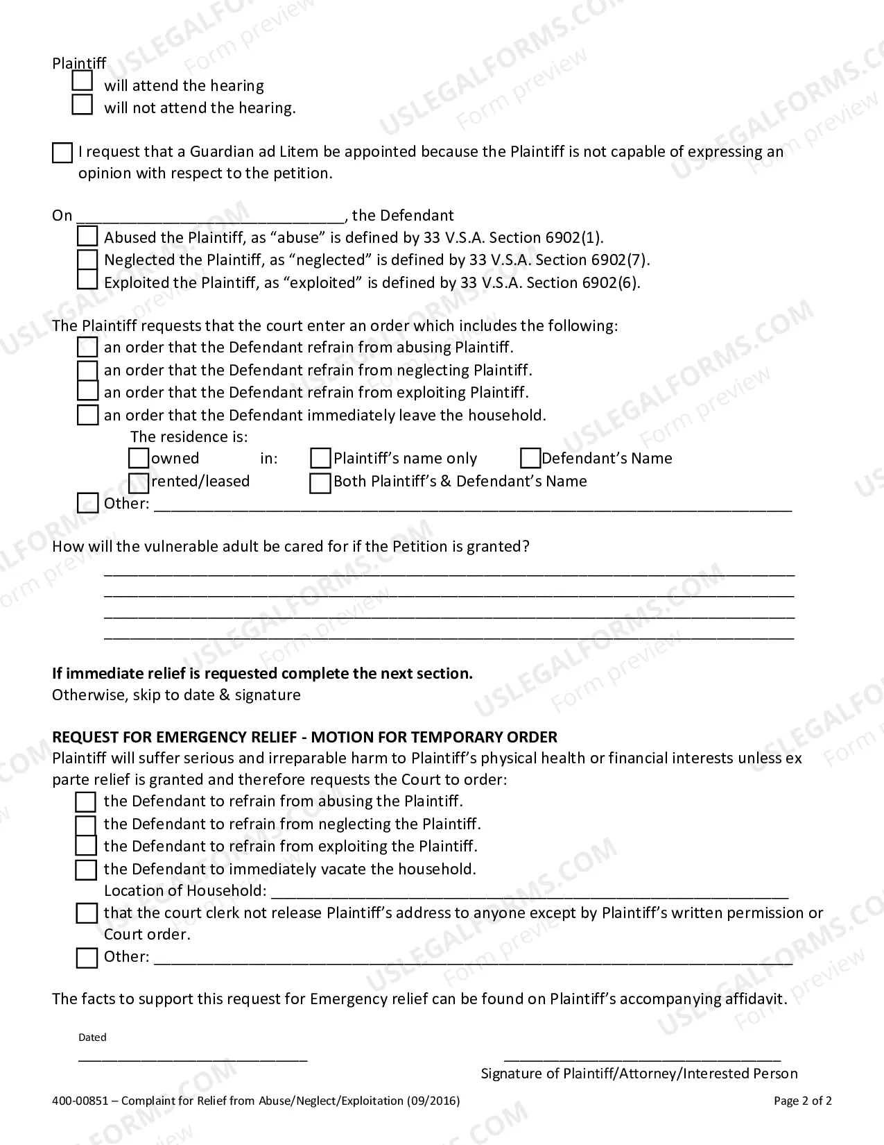 Preview Complaint For Relief From Abuse / Neglect / Exploitation