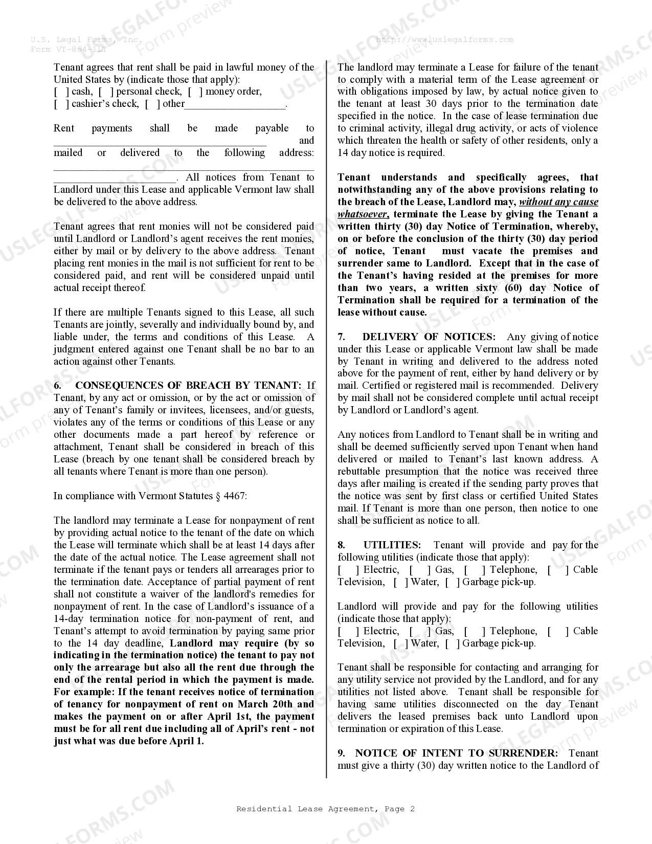 Preview Residential Lease or Rental Agreement for Month to Month