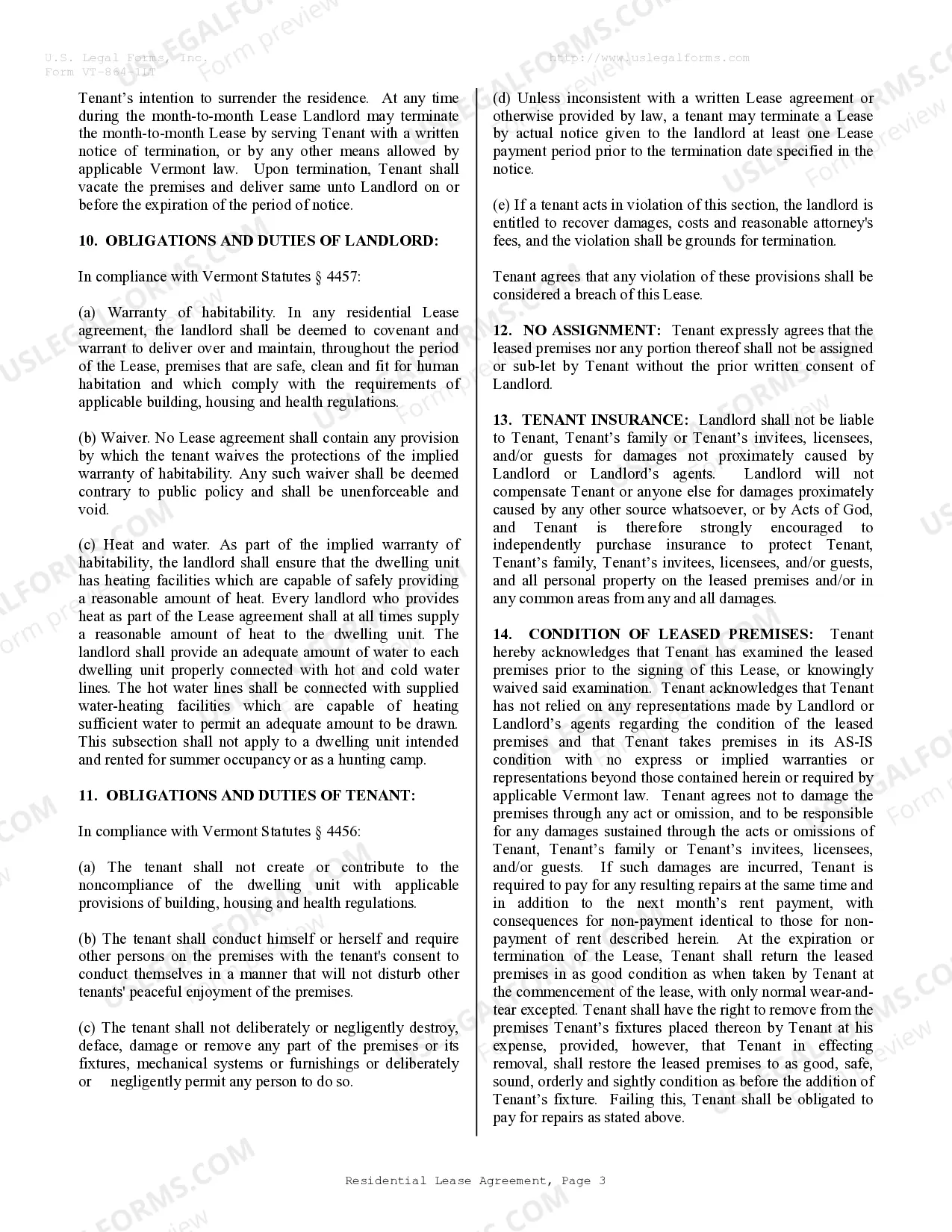 Preview Residential Lease or Rental Agreement for Month to Month