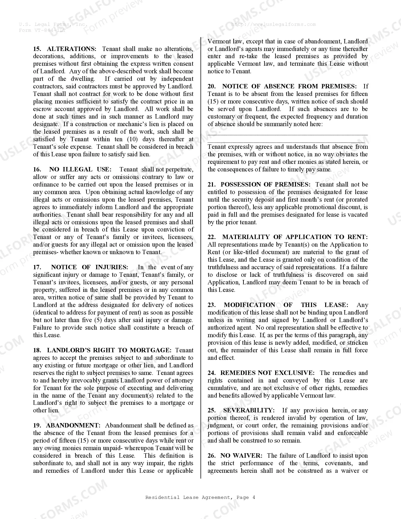 Preview Residential Lease or Rental Agreement for Month to Month