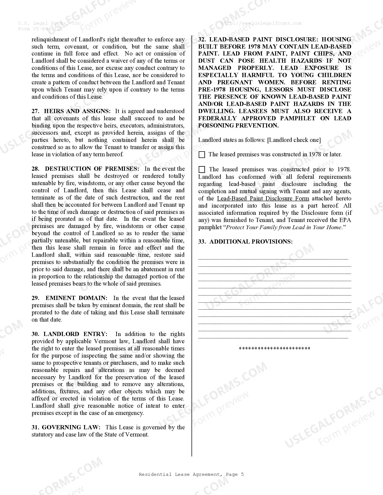 Preview Residential Lease or Rental Agreement for Month to Month