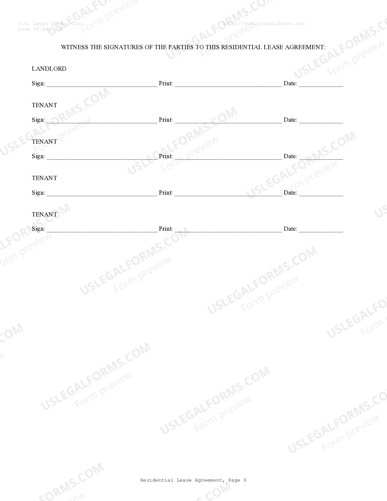 Preview Residential Lease or Rental Agreement for Month to Month