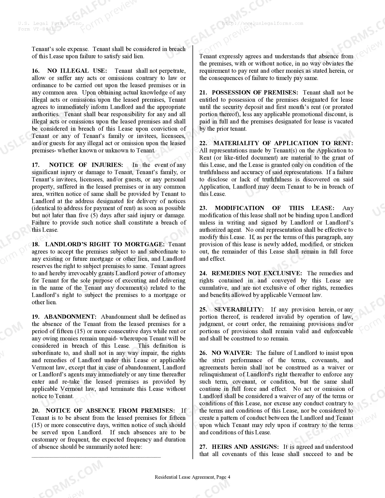 Preview Residential Rental Lease Agreement