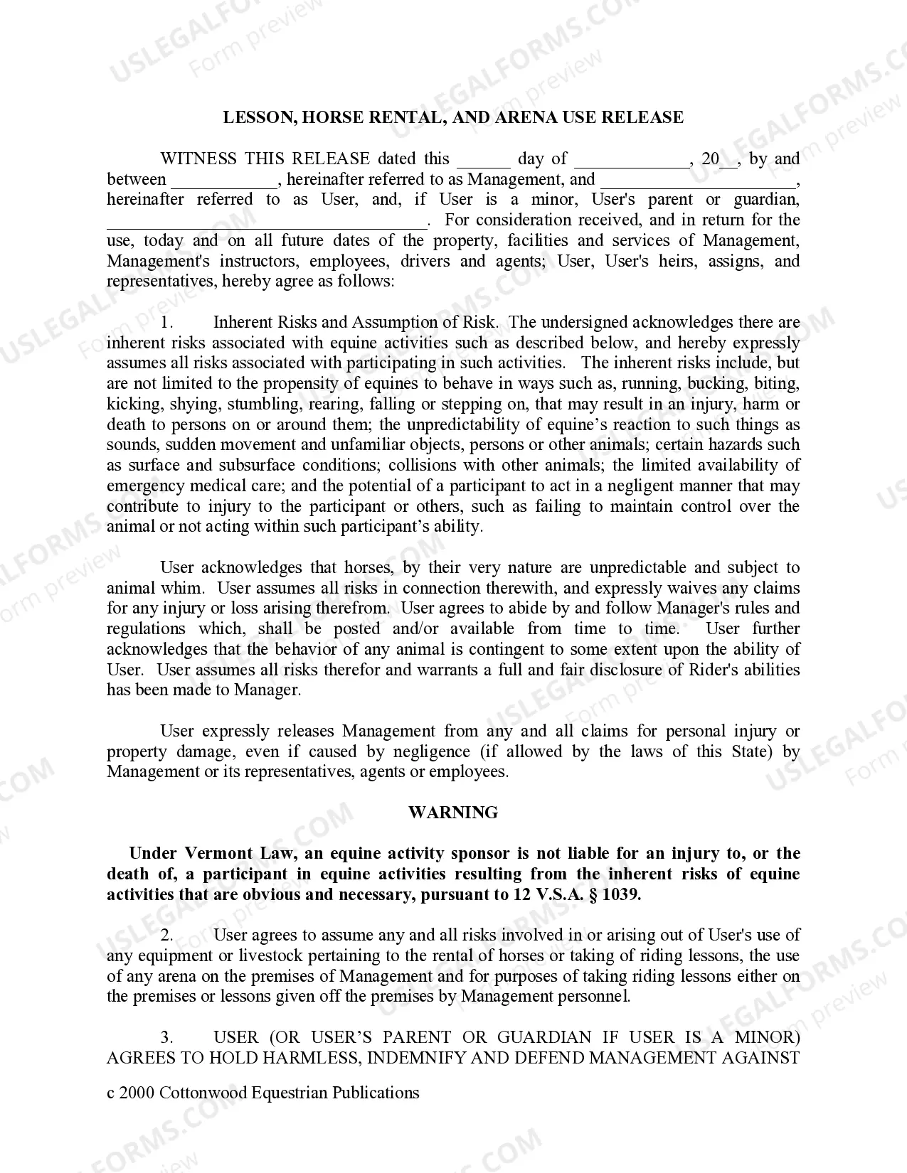 Preview Vermont Horse Equine Forms Package