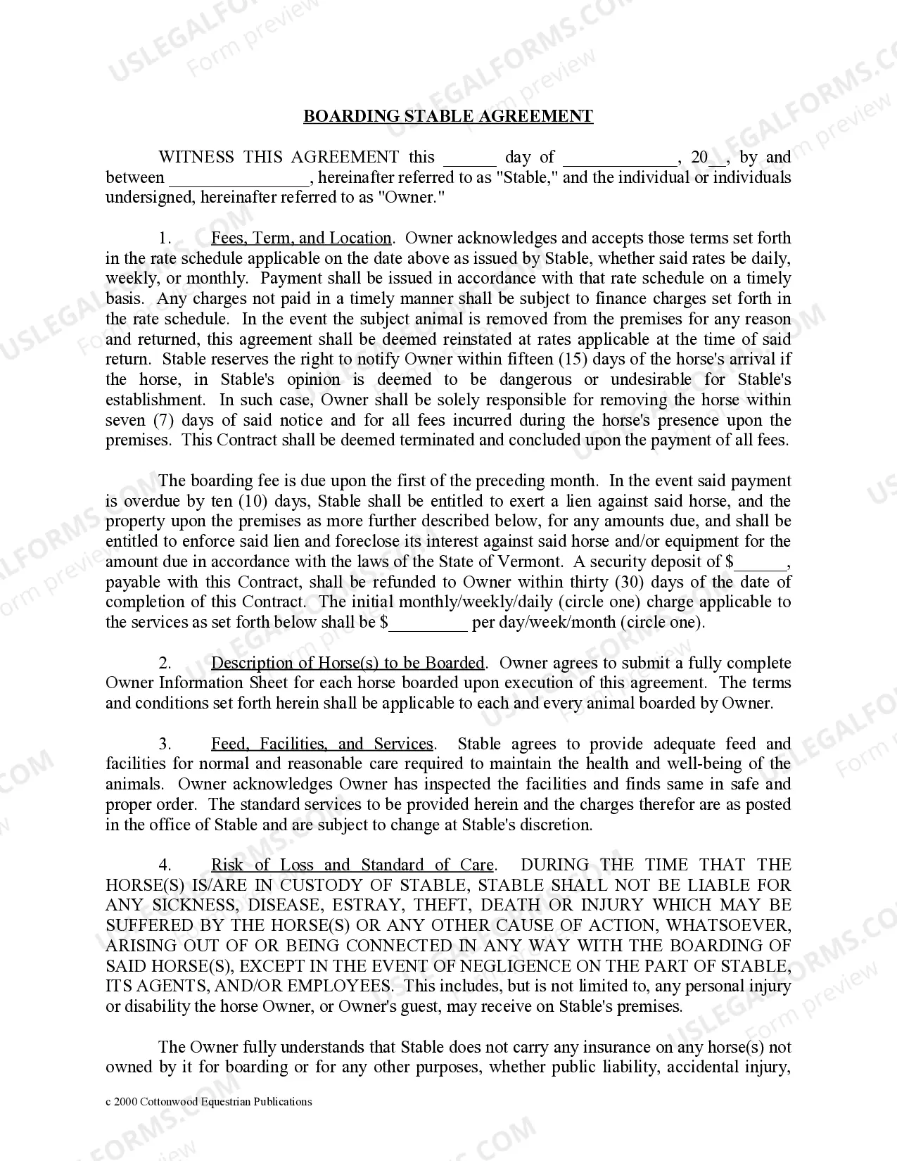 Preview Vermont Horse Equine Forms Package