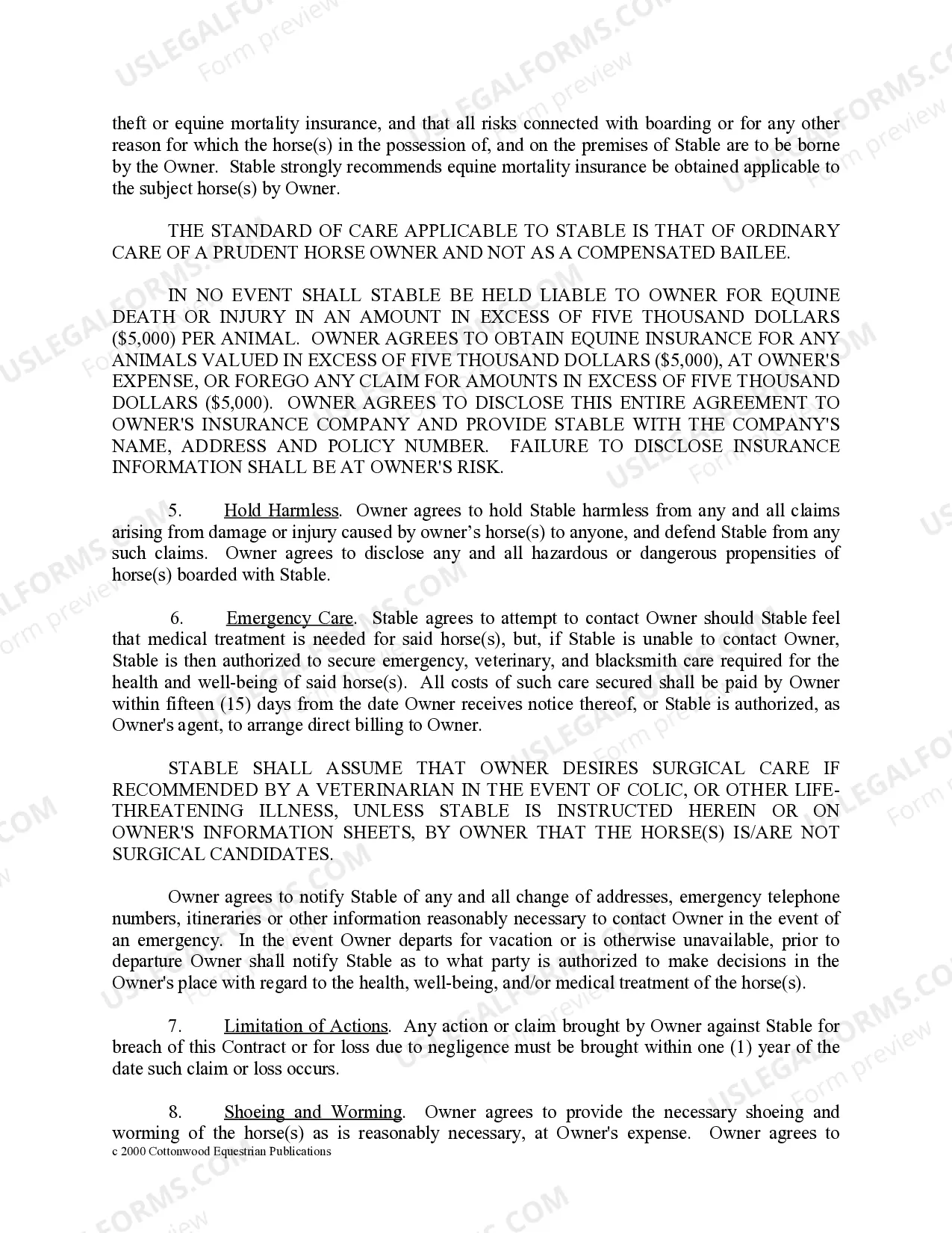 Preview Vermont Horse Equine Forms Package