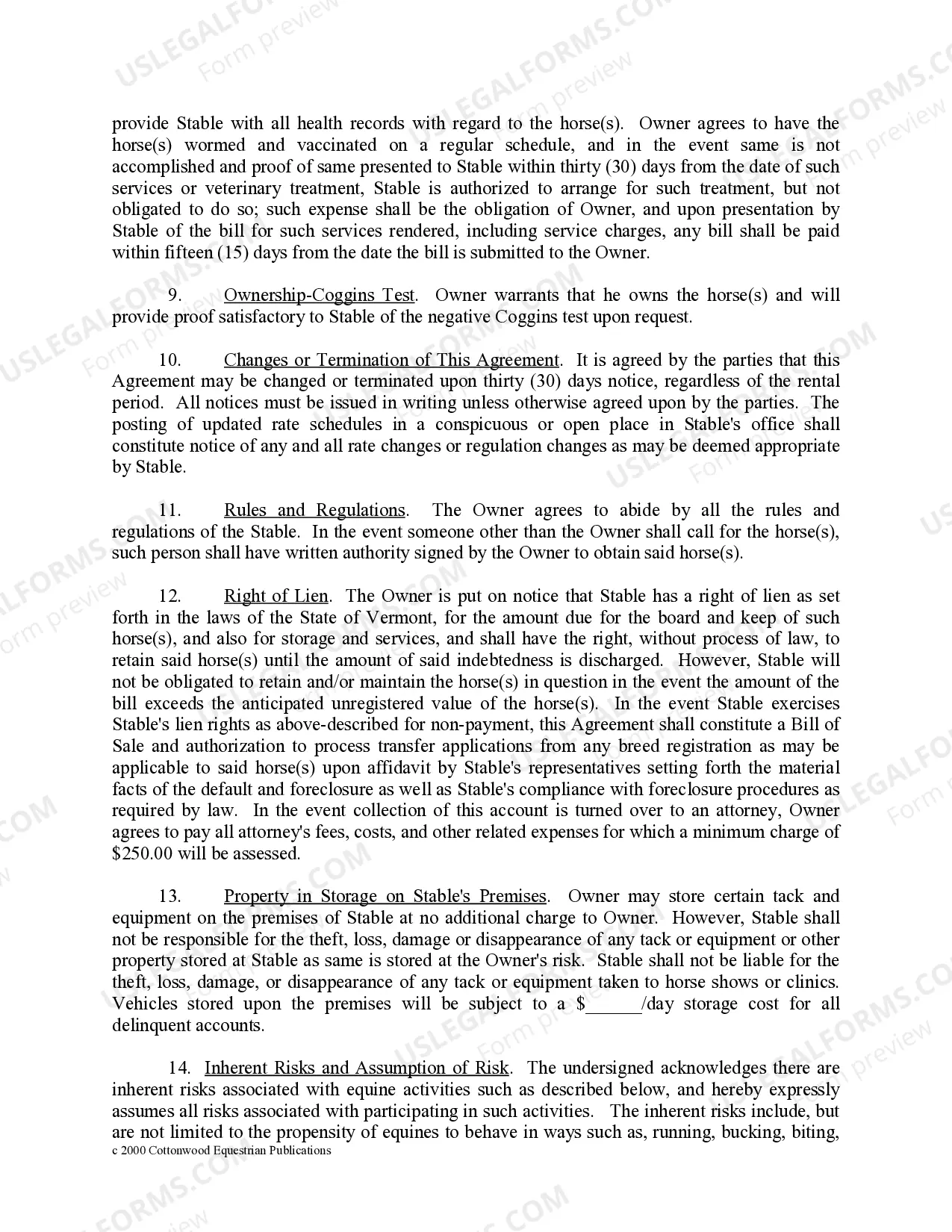 Preview Vermont Horse Equine Forms Package