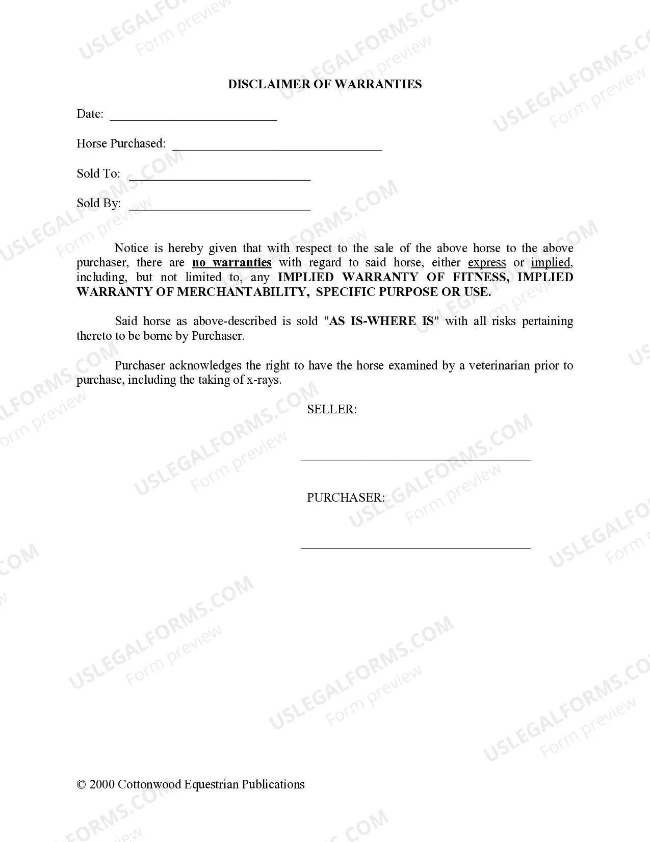 Preview Vermont Horse Equine Forms Package