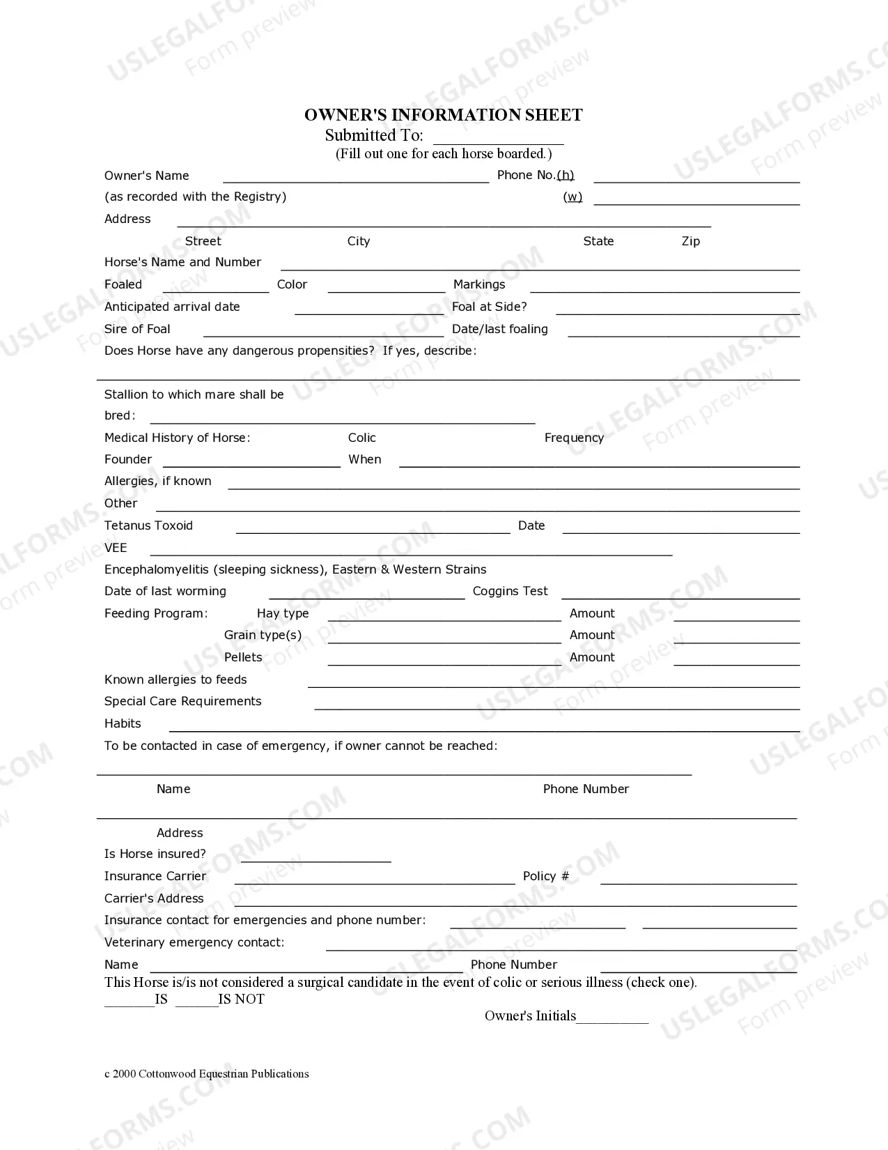 Preview Vermont Horse Equine Forms Package