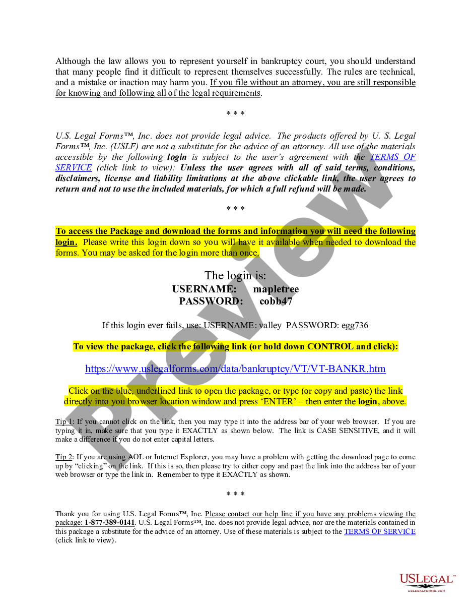 page 2 Vermont Bankruptcy Guide and Forms Package for Chapters 7 or 13 preview