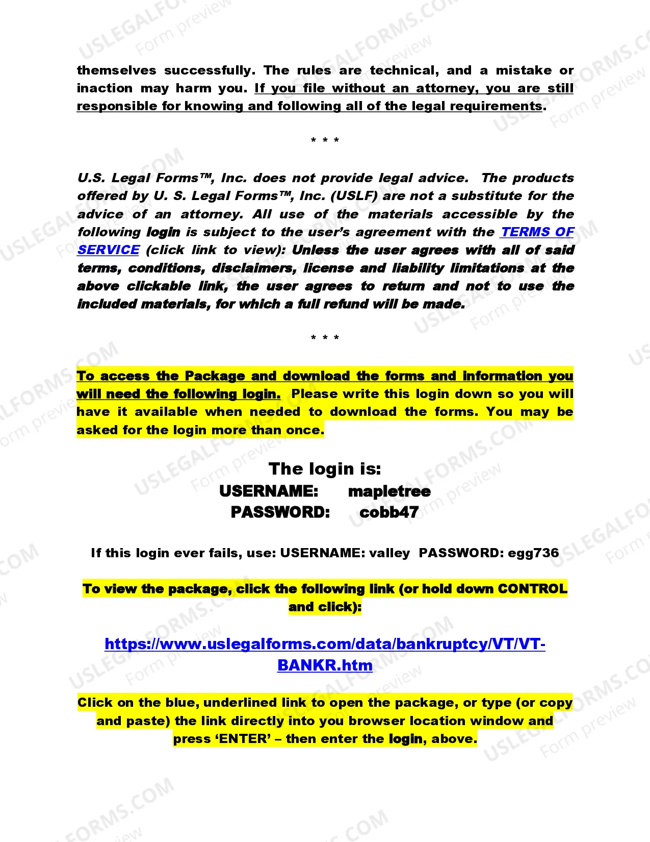 Preview Vermont Bankruptcy Guide and Forms Package for Chapters 7 or 13