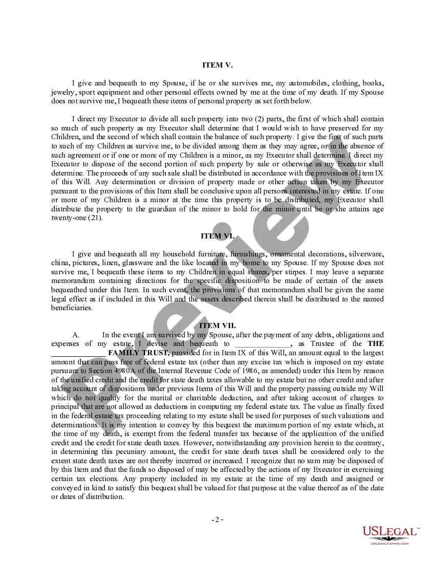 Preview Complex Will with Credit Shelter Marital Trust for Large Estates