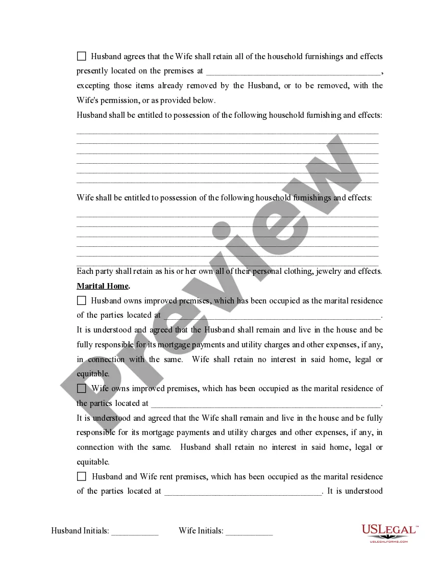 Preview Marital Domestic Separation and Property Settlement Agreement Minor Children no Joint Property or Debts where Divorce Action Filed
