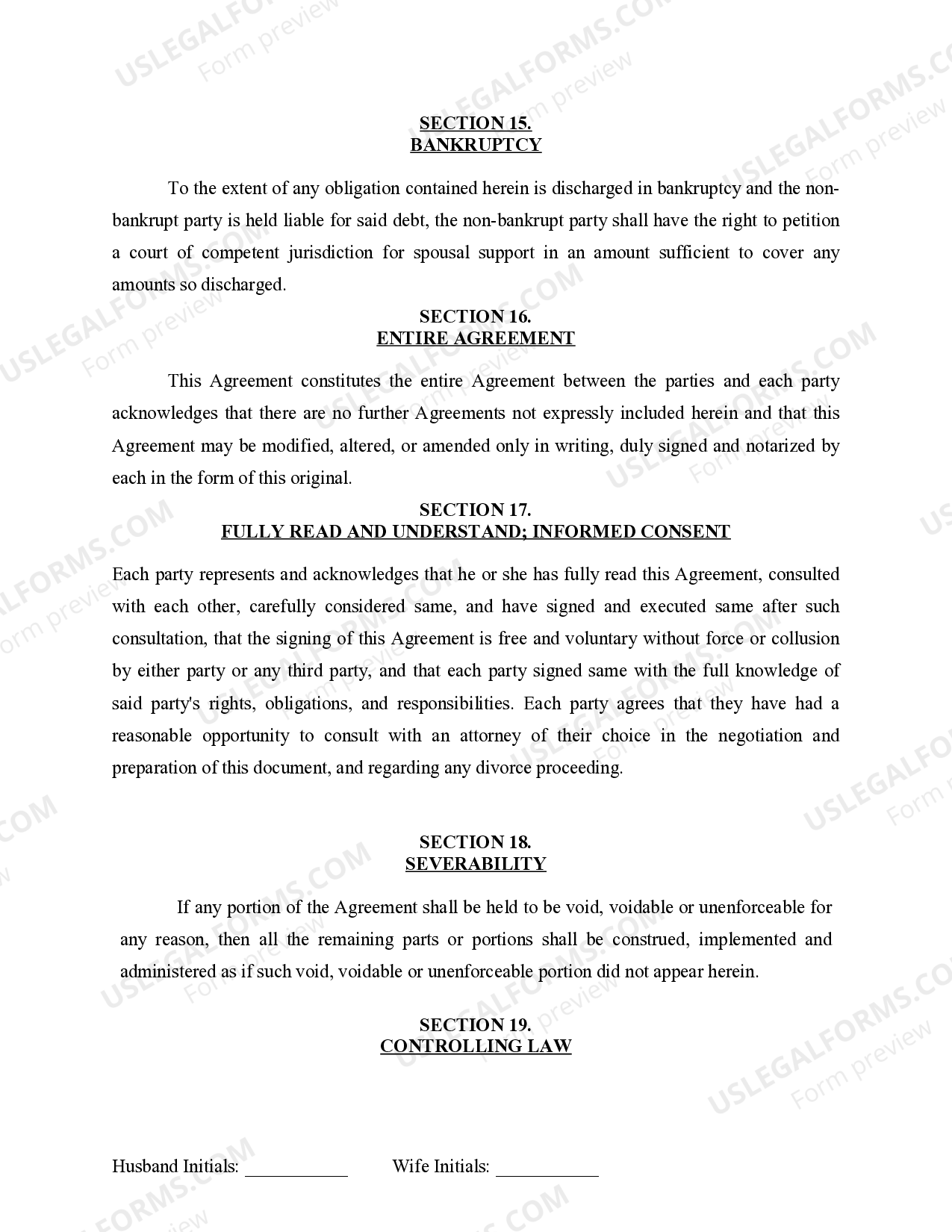 Vermont Marital Domestic Separation and Property Settlement Agreement