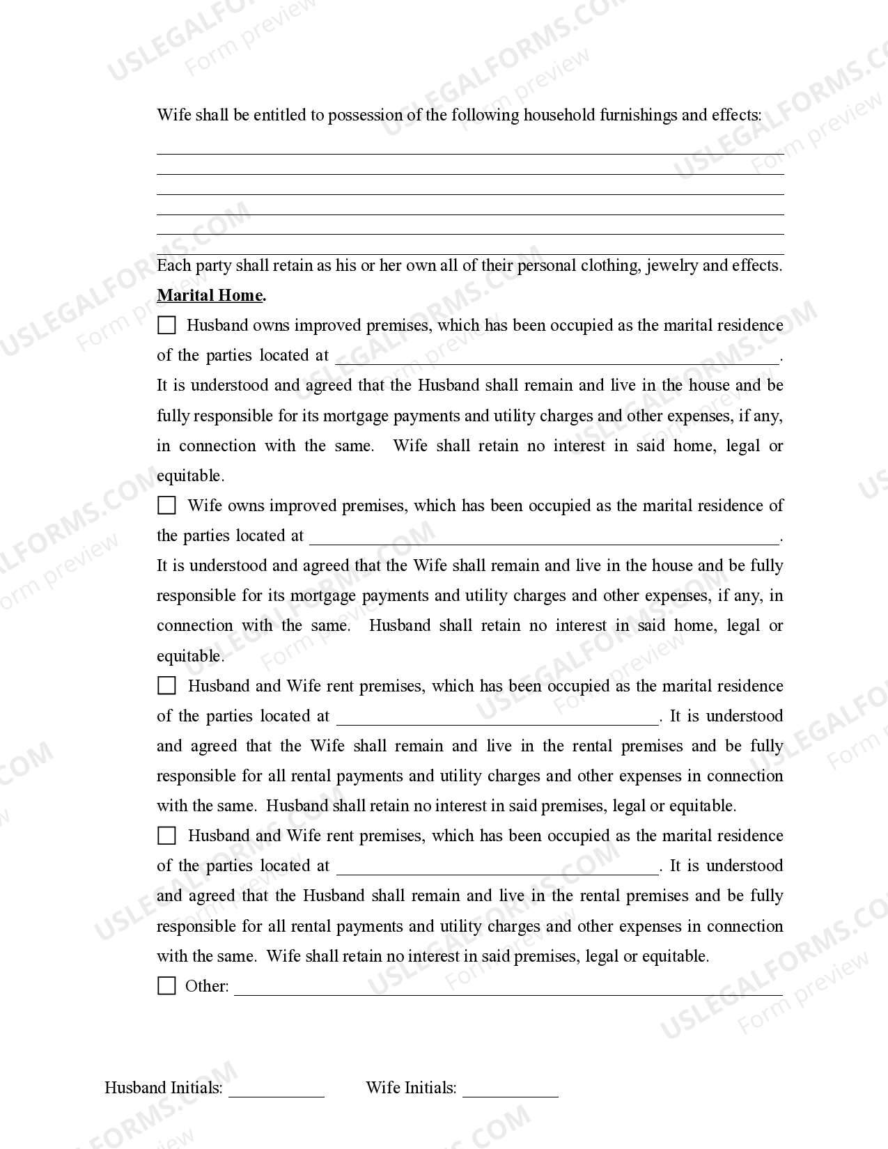 Vermont Marital Domestic Separation and Property Settlement Agreement