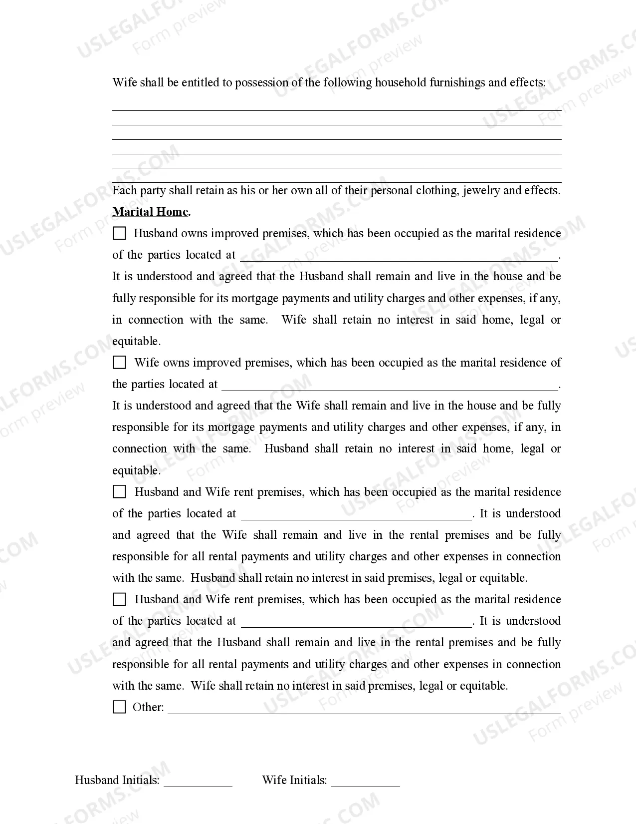 Preview Marital Domestic Separation and Property Settlement Agreement for persons with no Children, no Joint Property, or Debts Effective Immediately